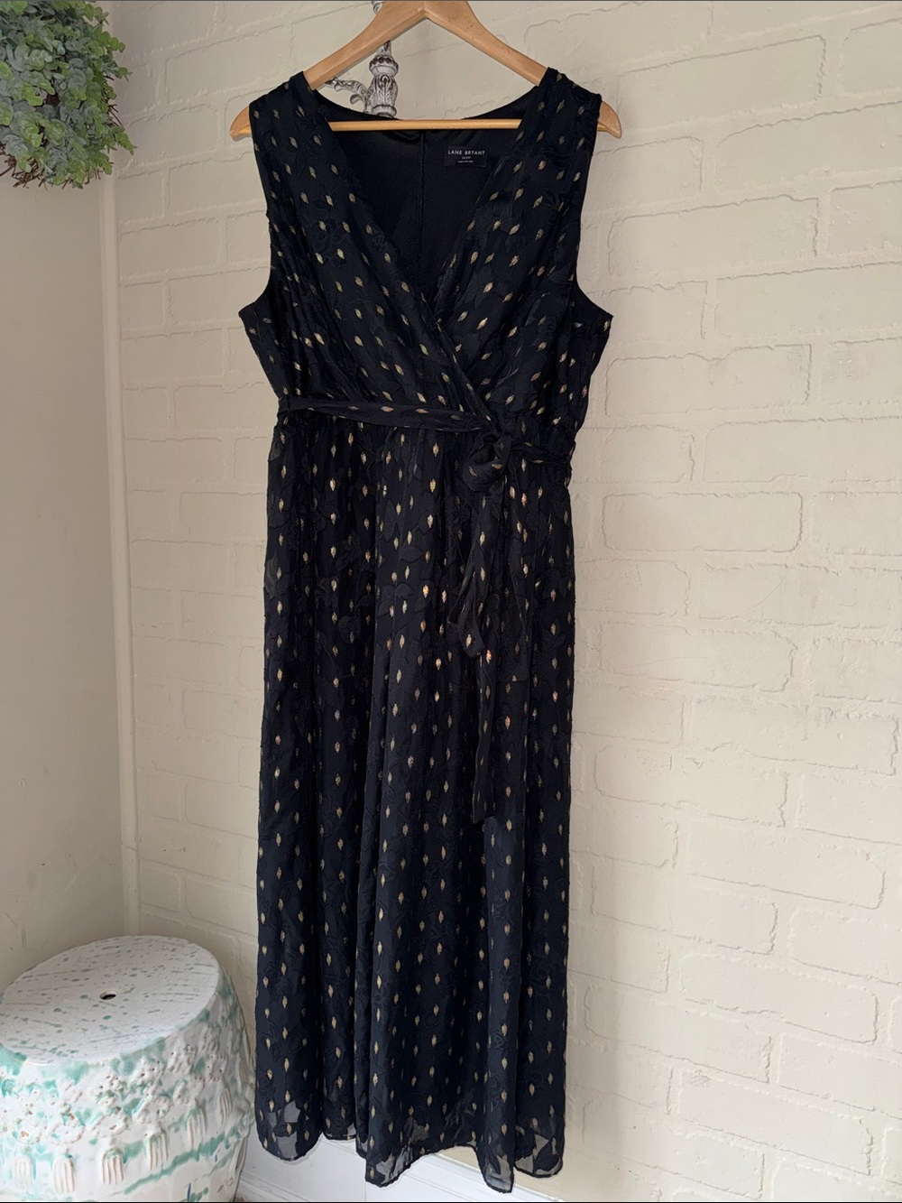 Lane Bryant Black Maxi Dress with Metallic Gold Dotted Accents